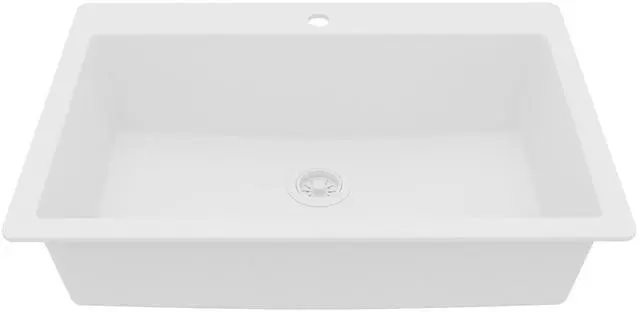 Main image of 33" Drop-In Top Mount Quartz Composite Single Bowl Kitchen Sink in White Extra Deep 9" Basin, Heat Resistant, Sound Dampening, Easy Clean Surface
