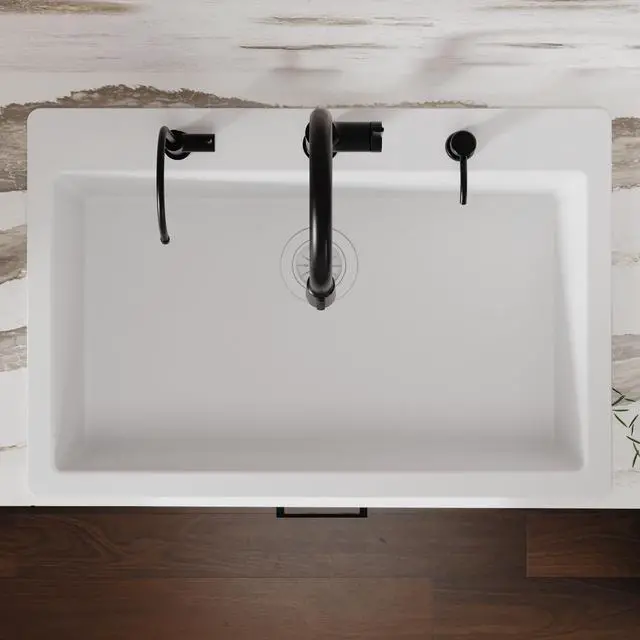 Alt view image 5 of 6 - 33" Drop-In Top Mount Quartz Composite Single Bowl Kitchen Sink in White Extra Deep 9" Basin, Heat Resistant, Sound Dampening, Easy Clean Surface