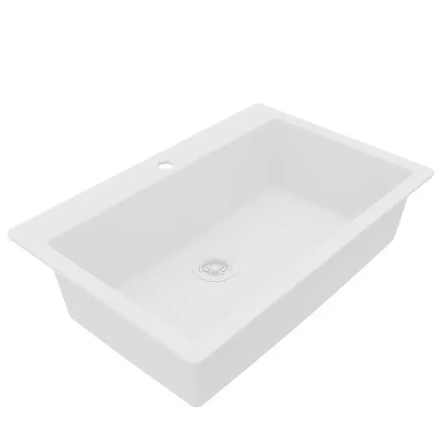 Alt view image 6 of 6 - 33" Drop-In Top Mount Quartz Composite Single Bowl Kitchen Sink in White Extra Deep 9" Basin, Heat Resistant, Sound Dampening, Easy Clean Surface
