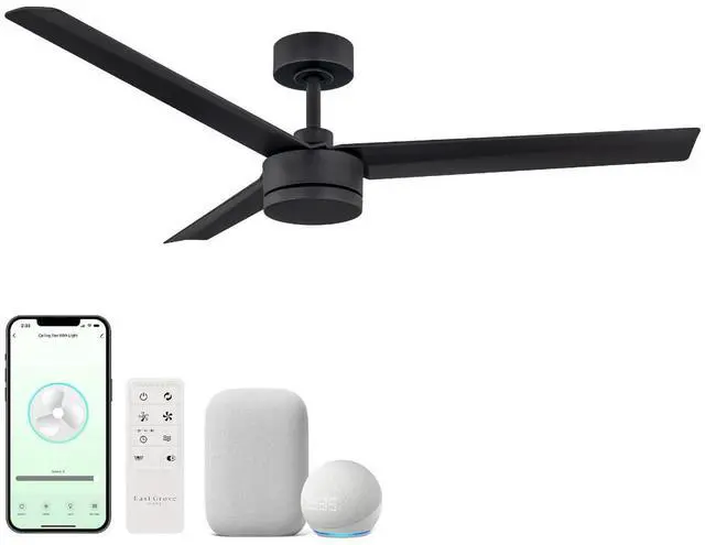 Main image of Indoor or Outdoor Breeze 52in 3-Blade Smart Indoor or Outdoor Ceiling Fan in Matte Black Works With iOS or Android App