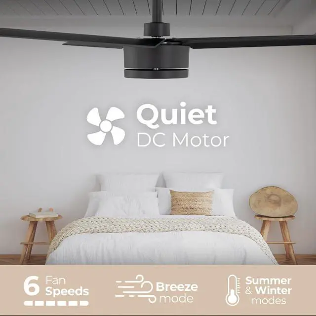 Alt view image 4 of 6 - Indoor or Outdoor Breeze 52in 3-Blade Smart Indoor or Outdoor Ceiling Fan in Matte Black Works With iOS or Android App