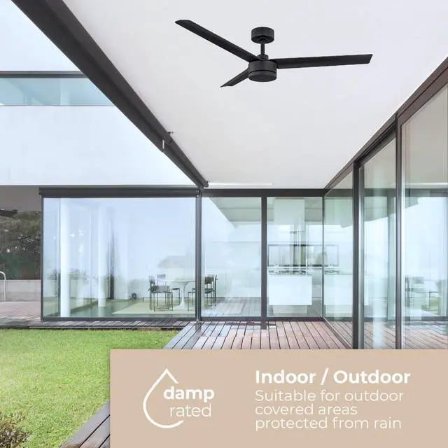 Alt view image 5 of 6 - Indoor or Outdoor Breeze 52in 3-Blade Smart Indoor or Outdoor Ceiling Fan in Matte Black Works With iOS or Android App