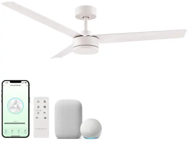 Main image of Breeze Indoor our Outdoor 52in 3-Blade Smart Indoor or Outdoor Ceiling Fan in Matte White Works With iOS or Android App