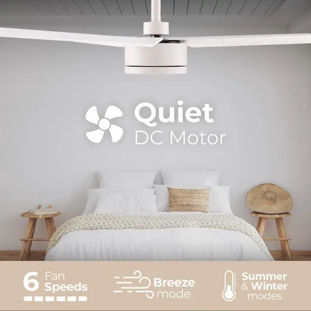 Alt view image 4 of 6 - Breeze Indoor our Outdoor 52in 3-Blade Smart Indoor or Outdoor Ceiling Fan in Matte White Works With iOS or Android App