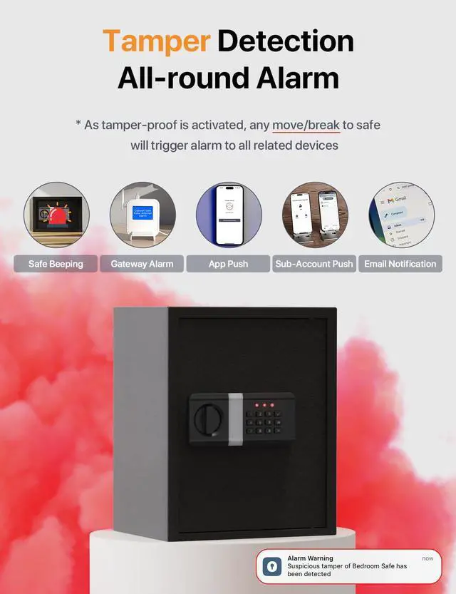 Alt view image 3 of 6 - FORFEND Smart Home Safes | WiFi Safe Box App Unlock/Alarm | Voice Control, Kidnap SOS Alarm, Tamper Detect, Frozen Mode | Money Security Lockbox History Track | Digital Caja Fuerte Remote Live Monitor
