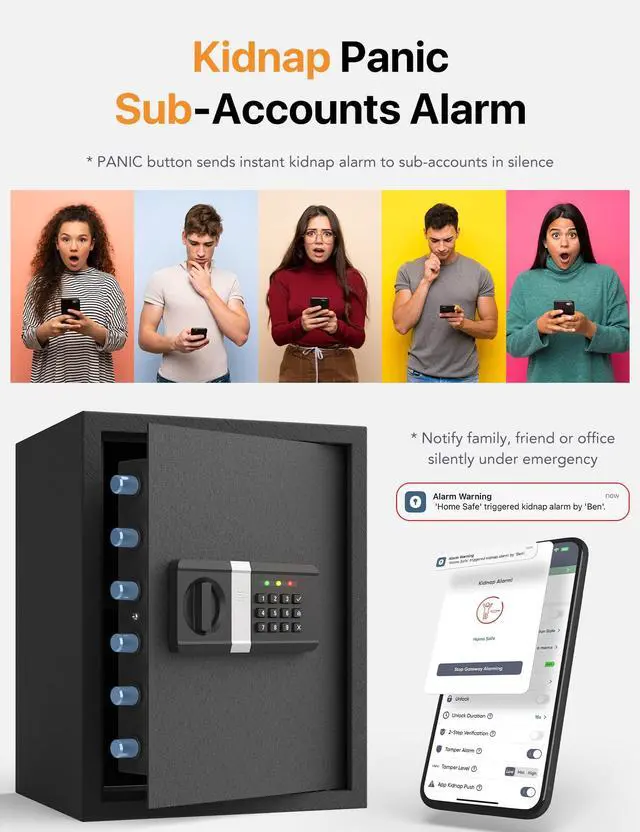 Alt view image 5 of 6 - FORFEND Smart Home Safes | WiFi Safe Box App Unlock/Alarm | Voice Control, Kidnap SOS Alarm, Tamper Detect, Frozen Mode | Money Security Lockbox History Track | Digital Caja Fuerte Remote Live Monitor