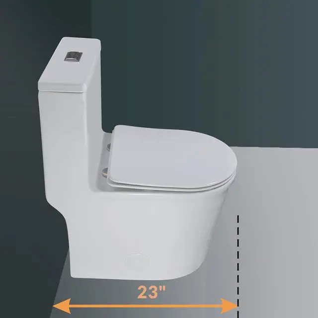 Alt view image 2 of 6 - WZ5069 Small Modern One Piece Toilet Dual Flush 12" Rough in 23-in Depth Short for Compact Tiny Bathroom Powder Room White