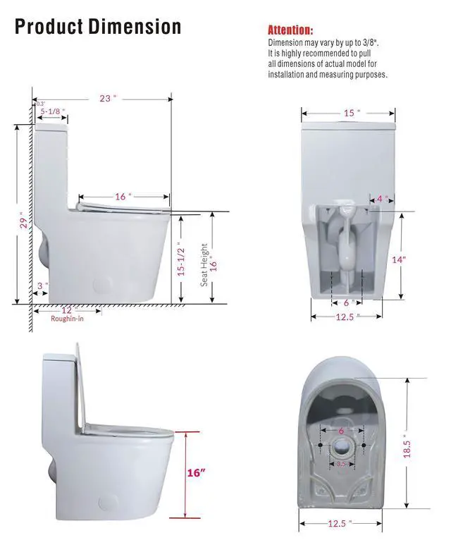 Alt view image 5 of 6 - WZ5069 Small Modern One Piece Toilet Dual Flush 12" Rough in 23-in Depth Short for Compact Tiny Bathroom Powder Room White