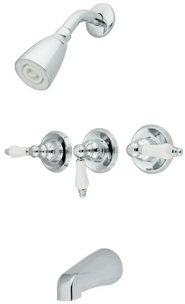 Main image of KB231PL Tub and Shower Faucet with 3-Porcelain Lever Handle, Polished Chrome,5-Inch Spout Reach
