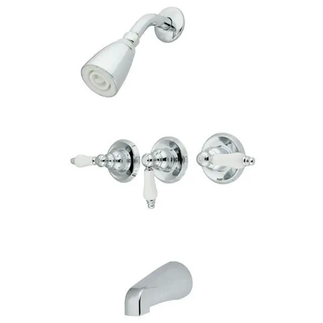 Alt view image 3 of 4 - KB231PL Tub and Shower Faucet with 3-Porcelain Lever Handle, Polished Chrome,5-Inch Spout Reach