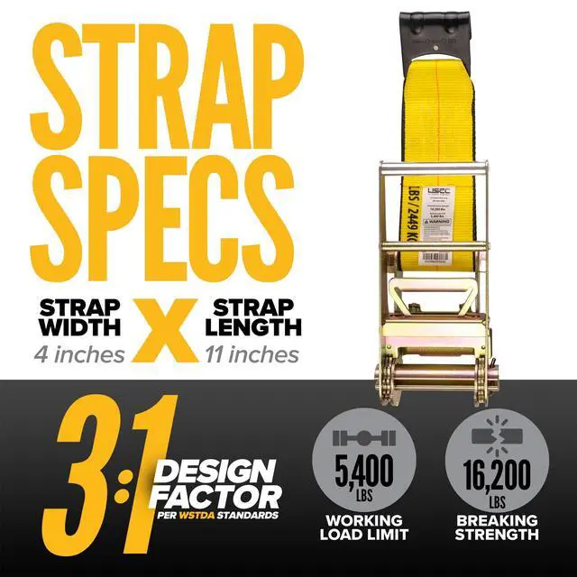 Alt view image 2 of 6 - 4 Inch x 11 Inch Replacement Fixed Ends (5-Pack), 5,400 LBS Working Load Limit, 4 Inch Ratchet Strap Fixed Ends with Zinc-Coated Ratchets and Black Flat Hooks for Flatbed Trailers