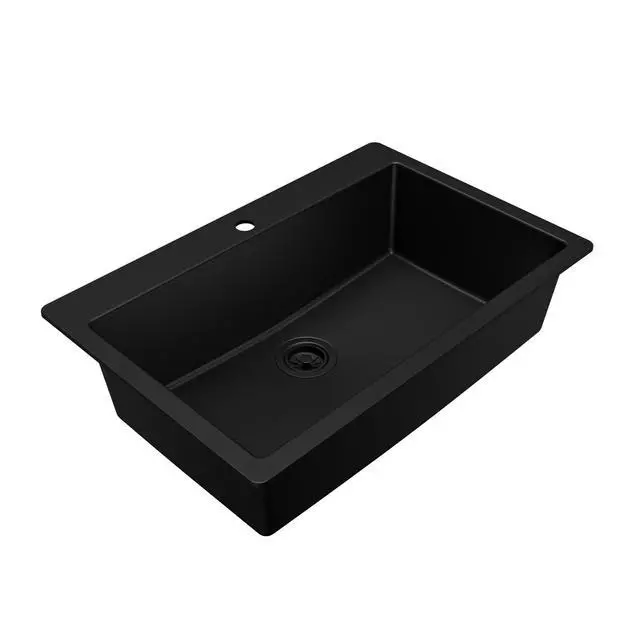 Alt view image 2 of 6 - 33" Drop-In Top Mount Quartz Composite Single Bowl Kitchen Sink in Black Extra Deep 9" Basin, Heat Resistant, Sound Dampening, Easy Clean Surface