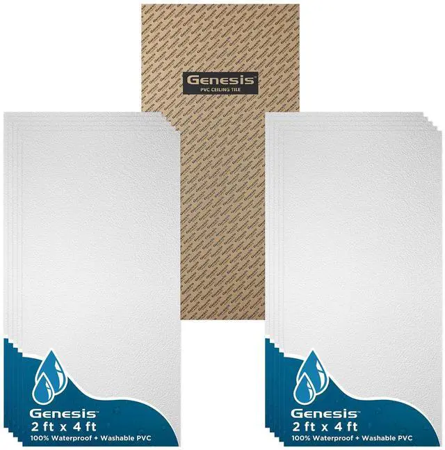 Main image of 2ft x 4ft Stucco Pro White PVC Ceiling Tiles (10 Tiles) | Easy Drop-In Installation, Waterproof, Washable and Fire-rated