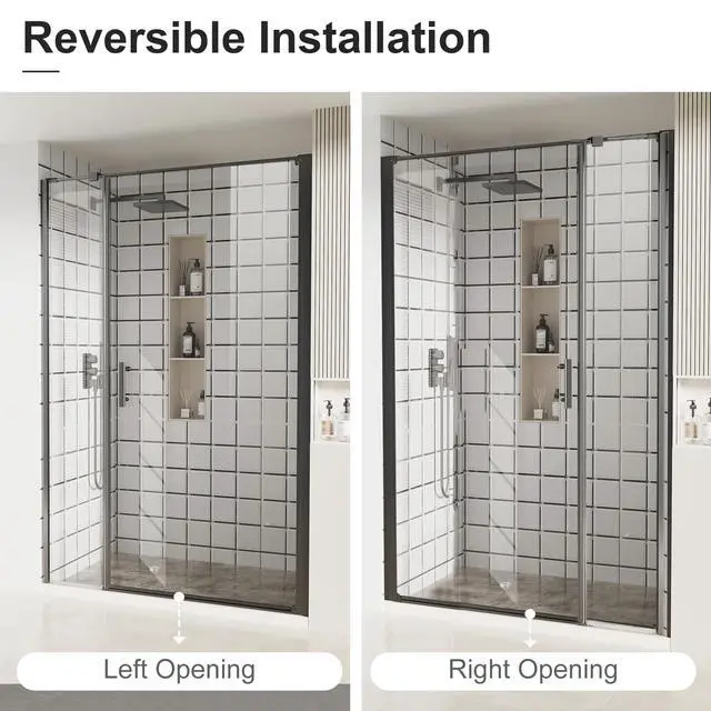 Alt view image 5 of 6 - Framed Pivot Shower Door, Glass Shower Door in Matte Black, 52.5" to 54" W x 72" H, 5/16" Tempered Glass, Reversible Installation, Easy Setup