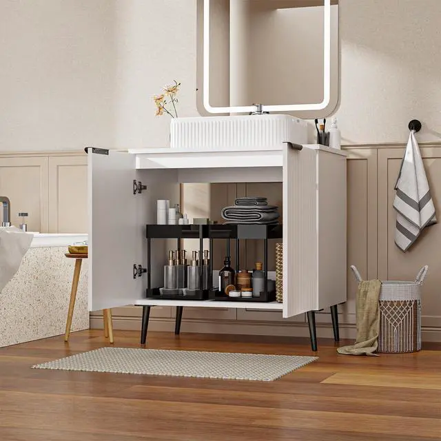 Alt view image 6 of 6 - 30-Inch Bathroom Vanity with Sink: Easy 30-Min Tool-Free Assembly, Water-Resistant Wave Door Cabinet & Modern Farmhouse Design for Small Bathroom, Apartment (White)
