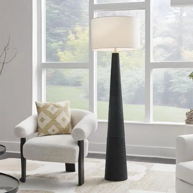 Alt view image 2 of 6 - Hallburg Modern Textured Polyresin Floor Lamp with 3-Way Switch, Black