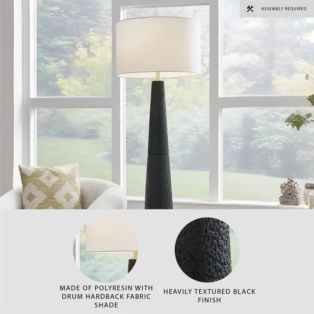 Alt view image 3 of 6 - Hallburg Modern Textured Polyresin Floor Lamp with 3-Way Switch, Black