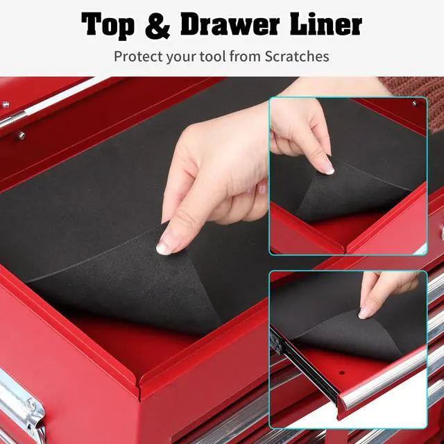 Alt view image 5 of 6 - 24" Metal Tool Box, Portable 5 Drawers Toolbox with Top Storage Tray, Carry Handle, Ball Bearing Runners, Lockable Tool Chest Cabinet for Garage, Warehouse, Repair Shop & Home, Red