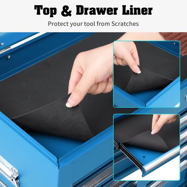 Alt view image 6 of 6 - 24" Portable Tool Box, 5 Drawer Tool Chest with Carry Handle, Top Case, Ball Bearing Runners, Lockable Metal Hand Toolbox for Garage, Warehouse, Repair Shop & Home, Blue