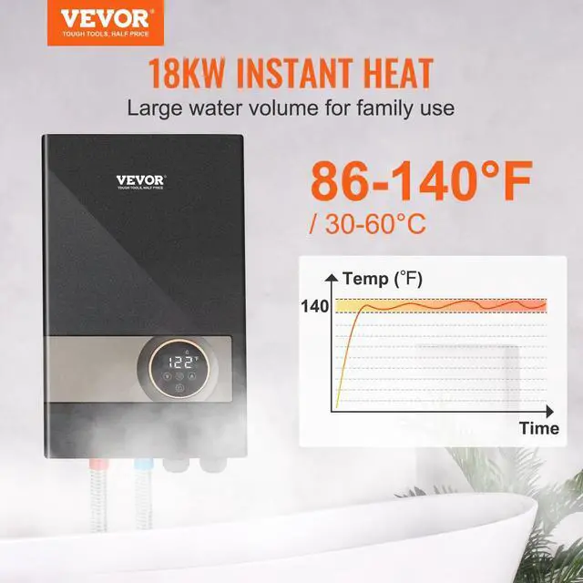 Alt view image 2 of 6 - Tankless Water Heater Electric, 18KW 240V Black Instant Water Heater, LCD Touch Screen, Digital Temperature Display, Child Security Lock, On Demand for Bathroom, Kitchen, Shower, Mall, Salon