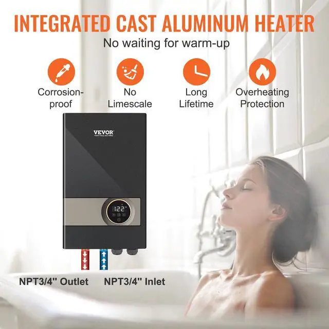 Alt view image 4 of 6 - Tankless Water Heater Electric, 18KW 240V Black Instant Water Heater, LCD Touch Screen, Digital Temperature Display, Child Security Lock, On Demand for Bathroom, Kitchen, Shower, Mall, Salon