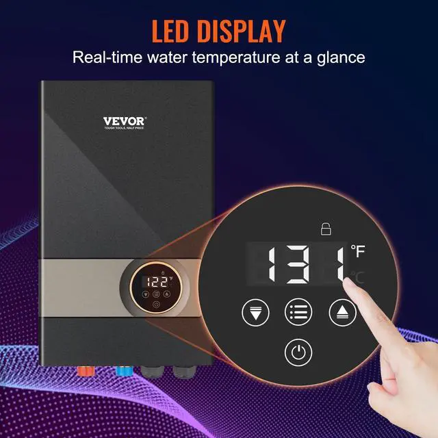 Alt view image 5 of 6 - Tankless Water Heater Electric, 18KW 240V Black Instant Water Heater, LCD Touch Screen, Digital Temperature Display, Child Security Lock, On Demand for Bathroom, Kitchen, Shower, Mall, Salon