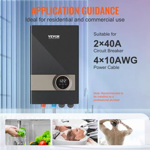 Alt view image 6 of 6 - Tankless Water Heater Electric, 18KW 240V Black Instant Water Heater, LCD Touch Screen, Digital Temperature Display, Child Security Lock, On Demand for Bathroom, Kitchen, Shower, Mall, Salon
