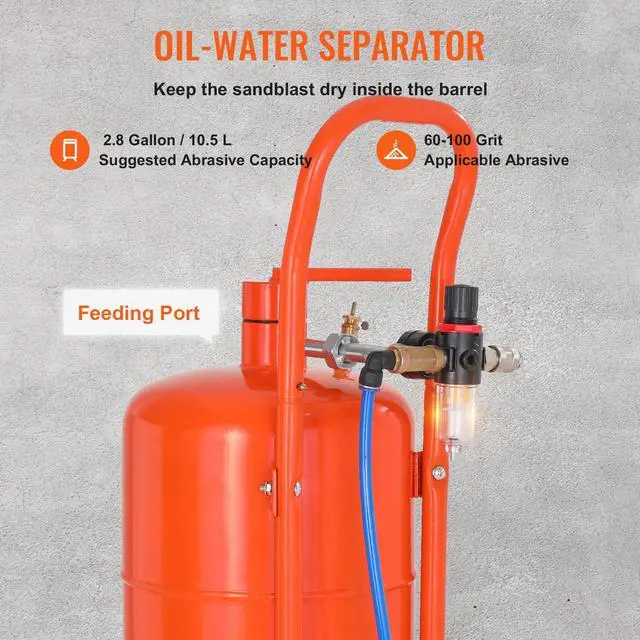 Alt view image 3 of 6 - 5 Gallon Sand Blaster, 60-110 PSI High Pressure Sandblaster, Portable Abrasive Blasting Tank, Air Sand Blasting Kit with 4 Ceramic Nozzles and Oil-Water Separator for Paint, Stain, Rust Removal