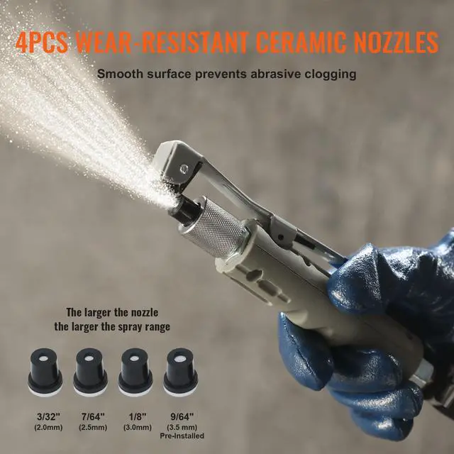 Alt view image 5 of 6 - 5 Gallon Sand Blaster, 60-110 PSI High Pressure Sandblaster, Portable Abrasive Blasting Tank, Air Sand Blasting Kit with 4 Ceramic Nozzles and Oil-Water Separator for Paint, Stain, Rust Removal