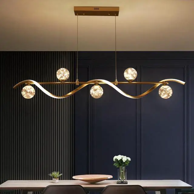 Main image of Modern Kitchen Island Lighting, 6-Light Linear Pendant Light with Glass Globes, Dimmable Gold Dining Room Light Fixture for Kitchen Island, Dining Table & Open Concept Living Spaces