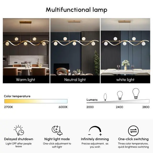 Alt view image 2 of 6 - Modern Kitchen Island Lighting, 6-Light Linear Pendant Light with Glass Globes, Dimmable Gold Dining Room Light Fixture for Kitchen Island, Dining Table & Open Concept Living Spaces