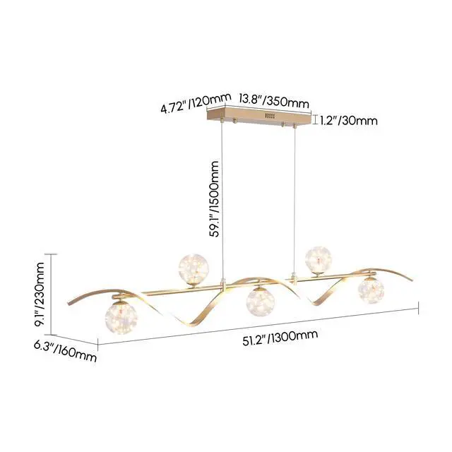 Alt view image 4 of 6 - Modern Kitchen Island Lighting, 6-Light Linear Pendant Light with Glass Globes, Dimmable Gold Dining Room Light Fixture for Kitchen Island, Dining Table & Open Concept Living Spaces