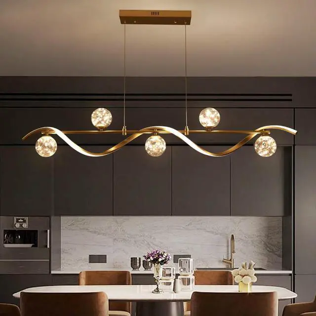 Alt view image 5 of 6 - Modern Kitchen Island Lighting, 6-Light Linear Pendant Light with Glass Globes, Dimmable Gold Dining Room Light Fixture for Kitchen Island, Dining Table & Open Concept Living Spaces