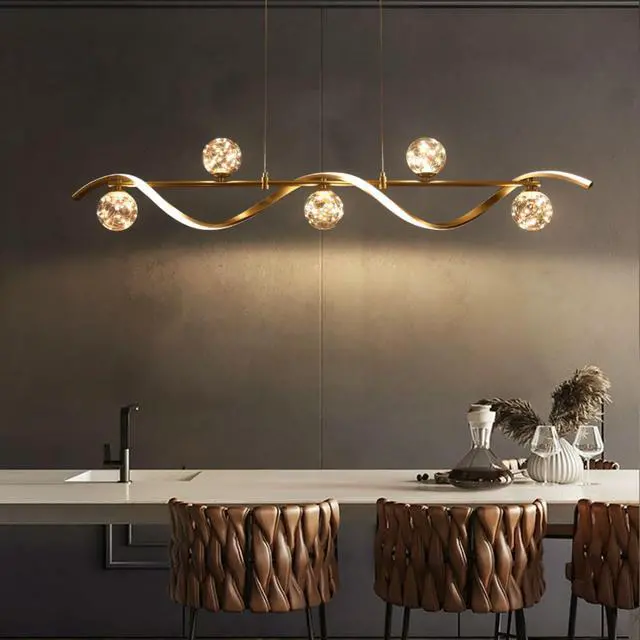 Alt view image 6 of 6 - Modern Kitchen Island Lighting, 6-Light Linear Pendant Light with Glass Globes, Dimmable Gold Dining Room Light Fixture for Kitchen Island, Dining Table & Open Concept Living Spaces