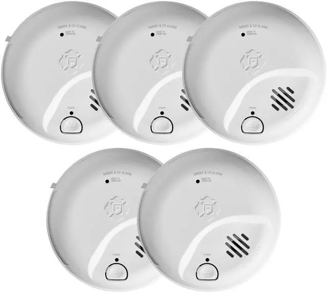 Main image of First Alert SMICO100-AC Interconnect Hardwire Combination Smoke & Carbon Monoxide Alarm with Battery Backup, 5 Pack