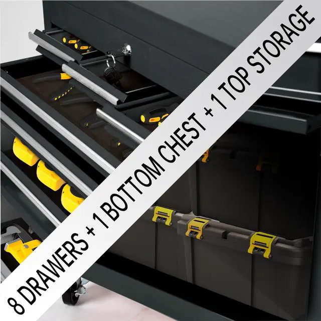 Alt view image 4 of 6 - 8-Drawer Rolling Tool Chest with Lockable Wheels, Sliding Drawers, Detachable Top & Adjustable Shelf Heavy Duty Tool Storage Cabinet for Garage, Workshop & Home Organization, Black