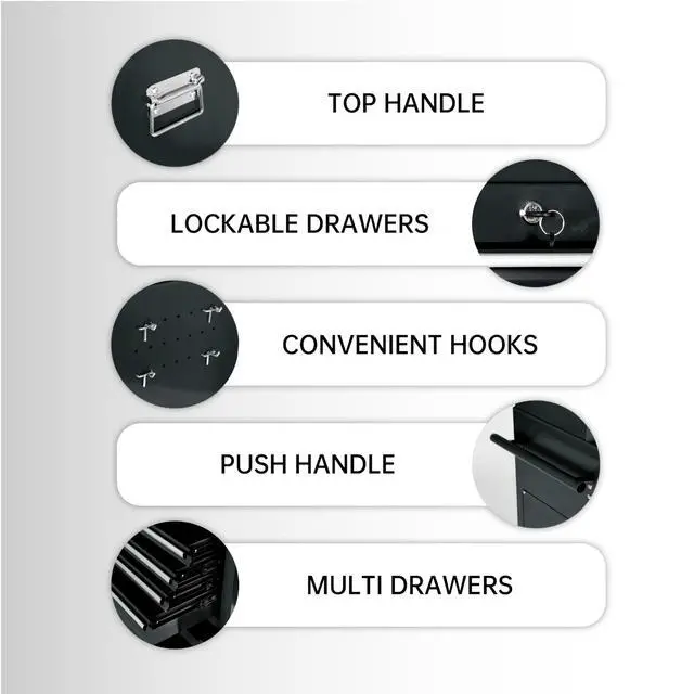 Alt view image 5 of 6 - 8-Drawer Rolling Tool Chest with Lockable Wheels, Sliding Drawers, Detachable Top & Adjustable Shelf Heavy Duty Tool Storage Cabinet for Garage, Workshop & Home Organization, Black