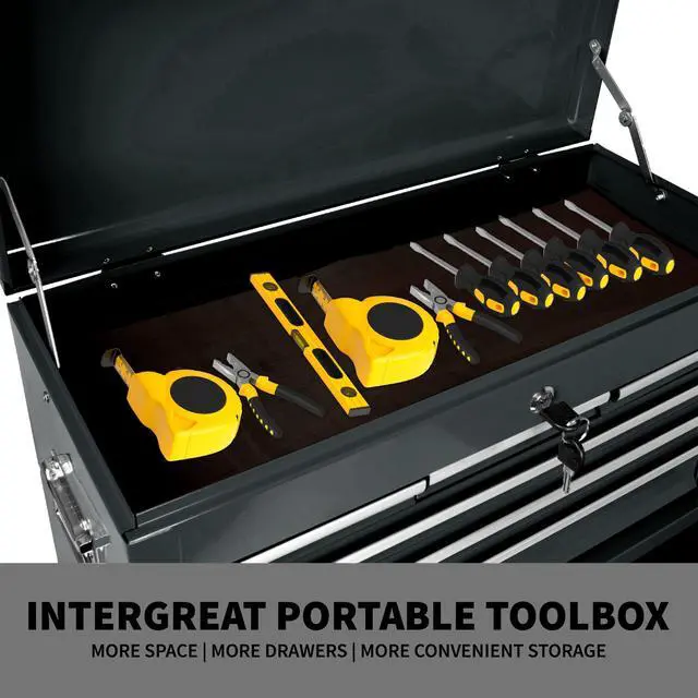 Alt view image 6 of 6 - 8-Drawer Rolling Tool Chest with Lockable Wheels, Sliding Drawers, Detachable Top & Adjustable Shelf Heavy Duty Tool Storage Cabinet for Garage, Workshop & Home Organization, Black