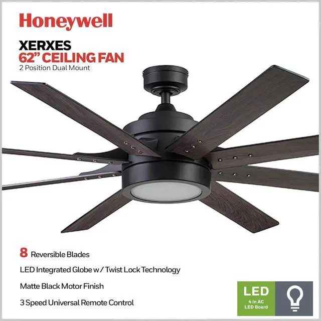 Alt view image 3 of 6 - Ceiling Fans Xerxes Modern 62 Inch Ceiling Fan with Light, Remote Control Fan, LED Indoor Fan with 8 Blades, Matte Black and Ash Blade Finish Options, Matte Black (51473-01)
