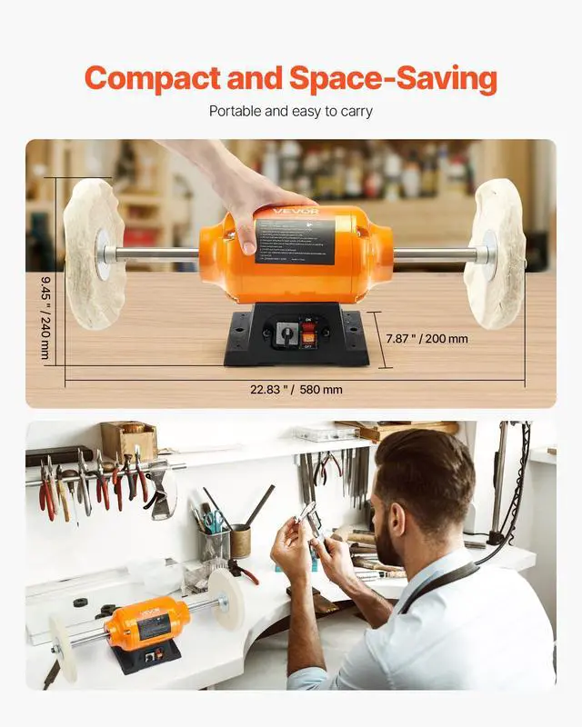 Alt view image 6 of 6 - 1/2HP Bench Buffer Polisher, 8-inch Bench Polishing Buffing Machine, 1725RPM/3450RPM Dual Speed Benchtop Polisher with 2PCS Cotton Wheels & Cast Iron Base for Metal, Jewelry, Wood Polishing
