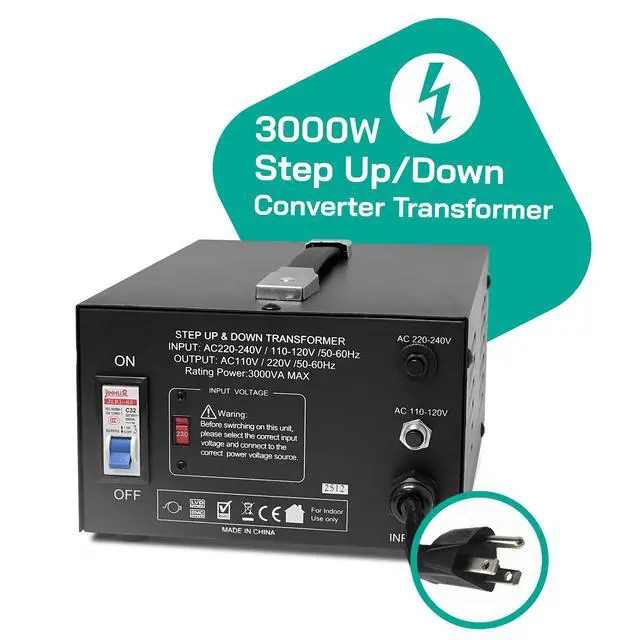 Alt view image 2 of 6 - LT Series 3000 Watt Voltage Converter Transformer Step Up/Down - 110v to 220v / 220v to 110v Power Converter - Fully Grounded Cord - Universal Socket, CE Certified