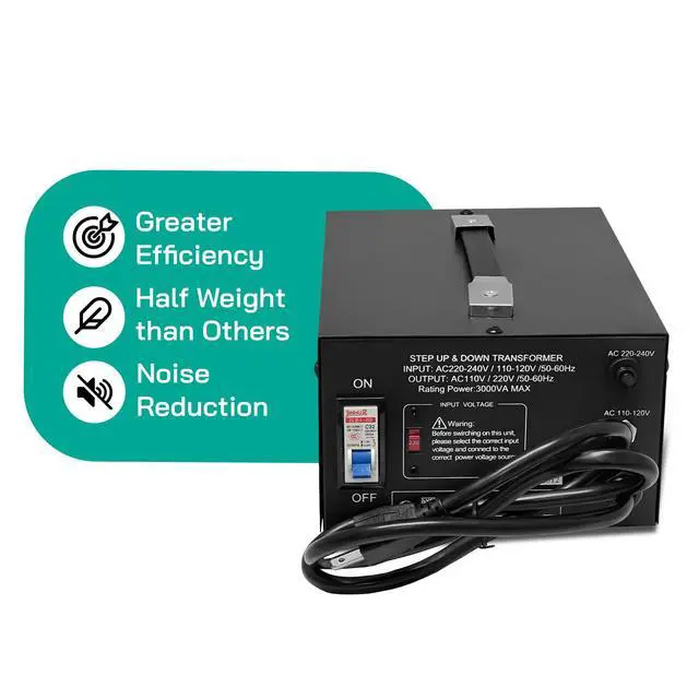 Alt view image 4 of 6 - LT Series 3000 Watt Voltage Converter Transformer Step Up/Down - 110v to 220v / 220v to 110v Power Converter - Fully Grounded Cord - Universal Socket, CE Certified