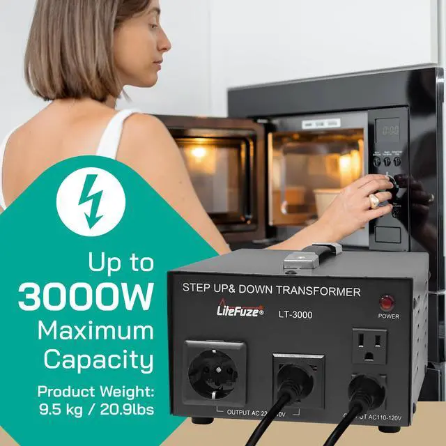 Alt view image 5 of 6 - LT Series 3000 Watt Voltage Converter Transformer Step Up/Down - 110v to 220v / 220v to 110v Power Converter - Fully Grounded Cord - Universal Socket, CE Certified