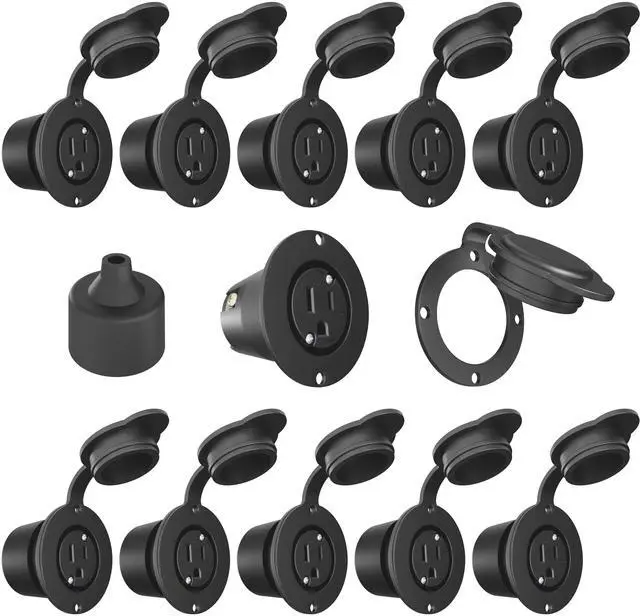 Main image of 5279 15 Amp 120-125 Volt, NEMA 5-15 Flanged Outlet, Black Commercial Grade, 2 Pole-3 Wire, Straight Blade Plug Outdoor Receptacle, Surface Mount Outlet (Front & Back Covers, 10-Pack)