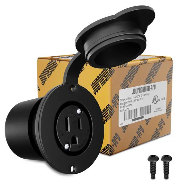 Alt view image 2 of 6 - 5279 15 Amp 120-125 Volt, NEMA 5-15 Flanged Outlet, Black Commercial Grade, 2 Pole-3 Wire, Straight Blade Plug Outdoor Receptacle, Surface Mount Outlet (Front & Back Covers, 10-Pack)