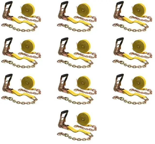 Main image of (10 Pack) 2" x 30' Ratchet Straps w/Chain, WLL 3400 Tie Down Strap