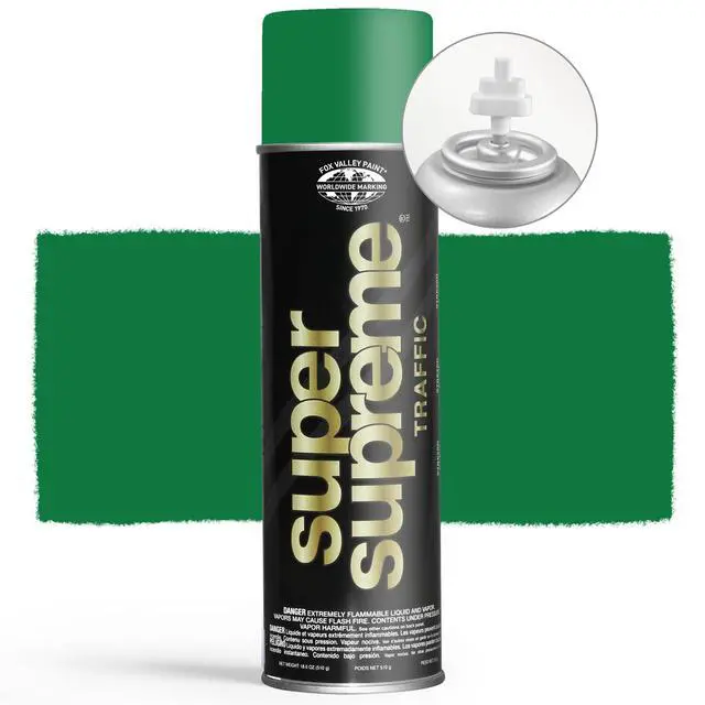 Alt view image 2 of 6 - Fox Valley Super Supreme Traffic Marking Spray Paint 18 oz (12-Pack), Fast-Drying, Long Lasting, Durable & Weather-Resistant - Marking Paint for Roads, Parking Lots, Sidewalks, Factory Floors, Green