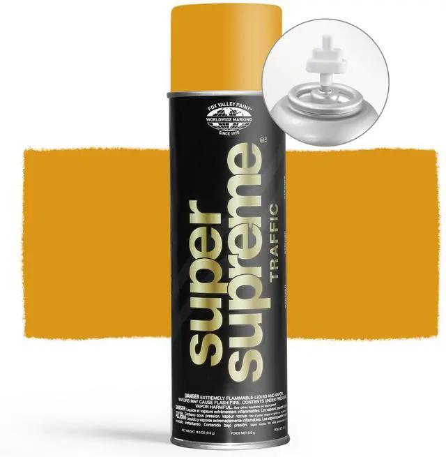 Alt view image 2 of 6 - Fox Valley Super Supreme Traffic Marking Spray Paint 18oz (12-Pack Yellow), Fast-Drying, Long Lasting, Durable & Weather-Resistant - Marking Paint for Roads, Parking Lots, Sidewalks & Factory Floors