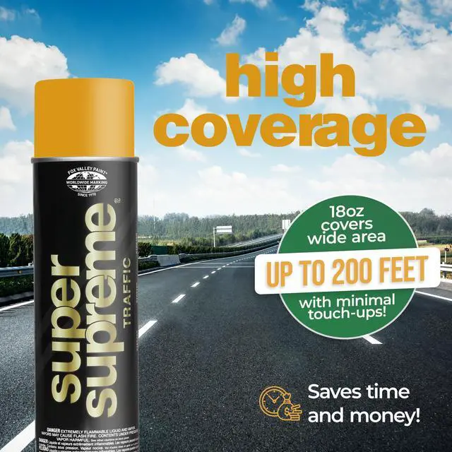 Alt view image 6 of 6 - Fox Valley Super Supreme Traffic Marking Spray Paint 18oz (12-Pack Yellow), Fast-Drying, Long Lasting, Durable & Weather-Resistant - Marking Paint for Roads, Parking Lots, Sidewalks & Factory Floors