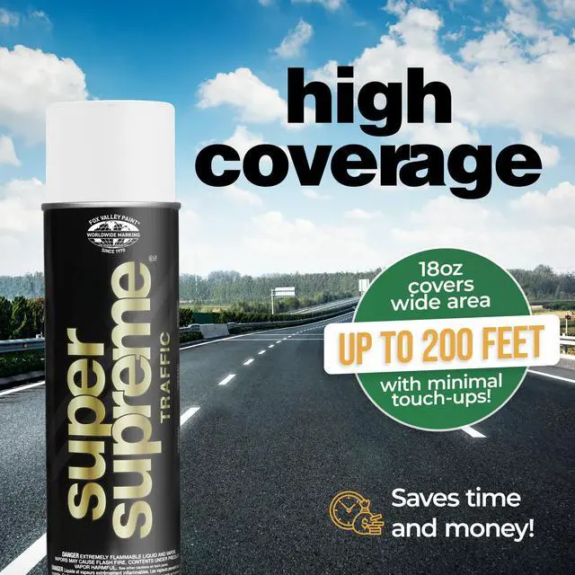 Alt view image 6 of 6 - Fox Valley Super Supreme Traffic Marking Spray Paint 18oz (12-Pack), Fast-Drying, Long Lasting, Durable & Weather-Resistant - Marking Paint for Roads, Parking Lots, Sidewalks & Factory Floors, White